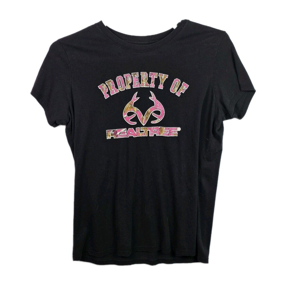 RealTree Shirt Womens XL Black Pink Round T-Shirt